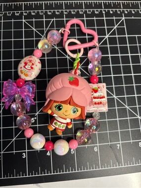 Strawberry Character Pink Beaded Kids Toy Keychain
